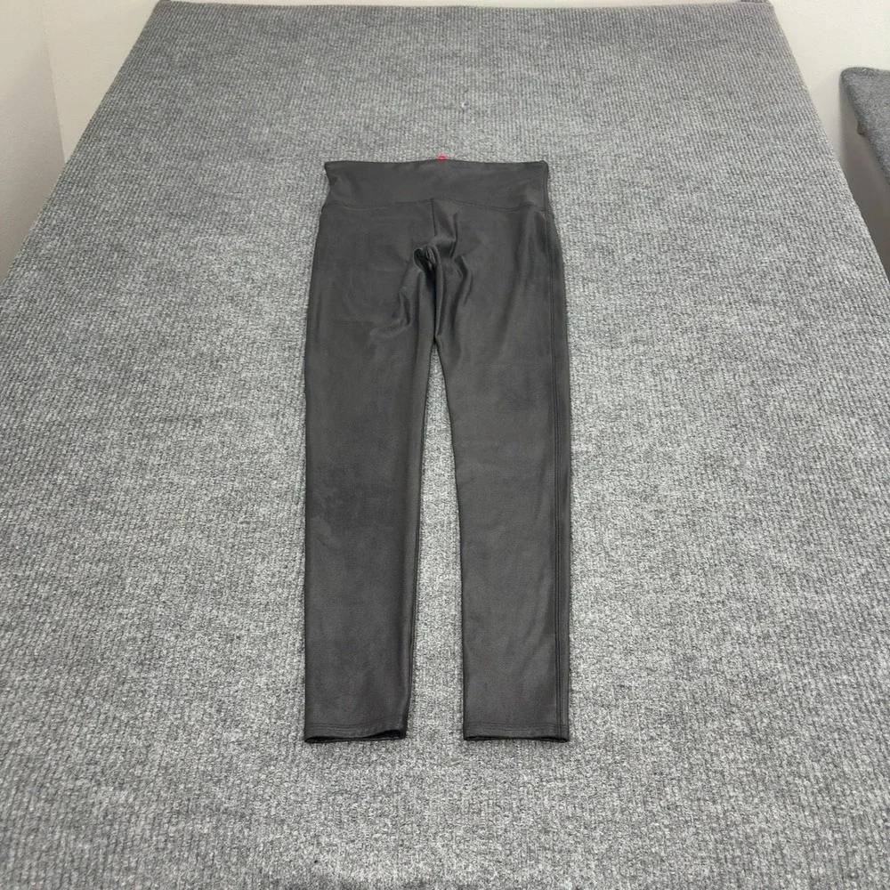 Spanx Leggings Womens L Black Faux Leather High Waisted Compression Chic